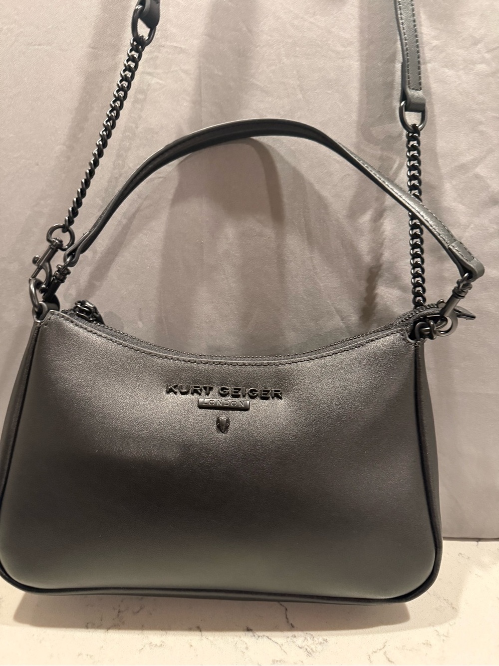 Kurt Geiger Black Chain-Accent Leather Shoulder Bag